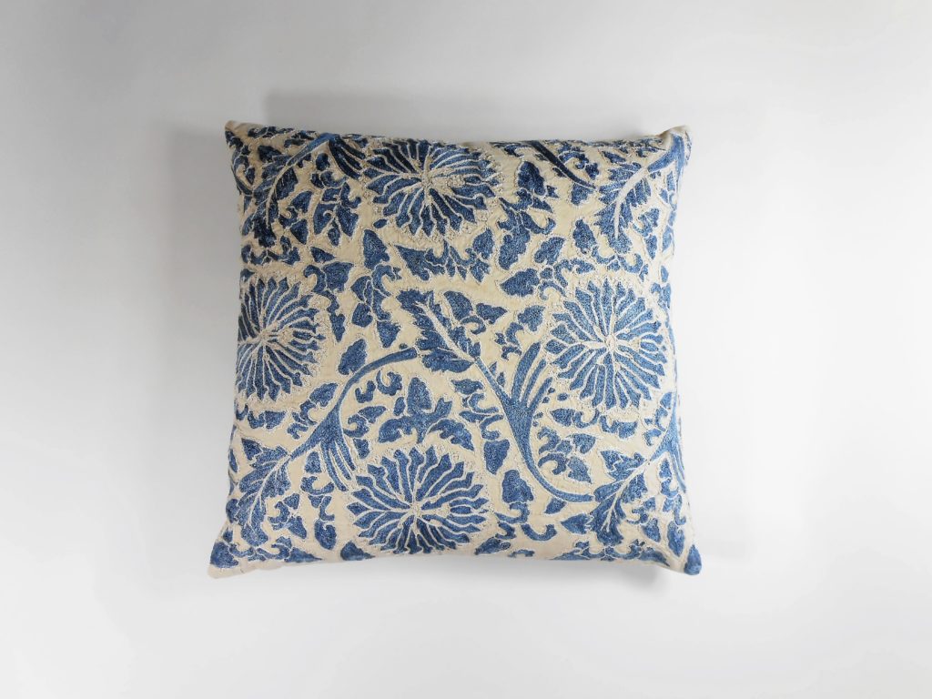 Hand Embroidered Silk Suzani Pillow Sky Blue Floral